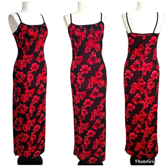 Candy Rocket Y2K Floral Mesh Babydoll Maxi Dress M Red Milkmaid Whimsigoth Sheer - Picture 1 of 14